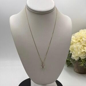ADL‎ Yellow gold 14K Box Chain Past present Future, 3 stone CZ Pendant Necklace